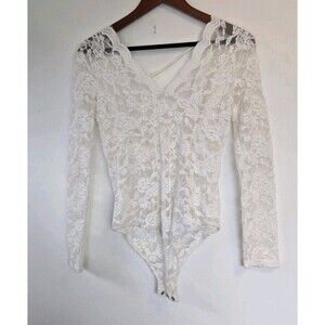 Ambiance Blouse Womens L White Lace Floral Boho Festival Beach Coastal Leotard